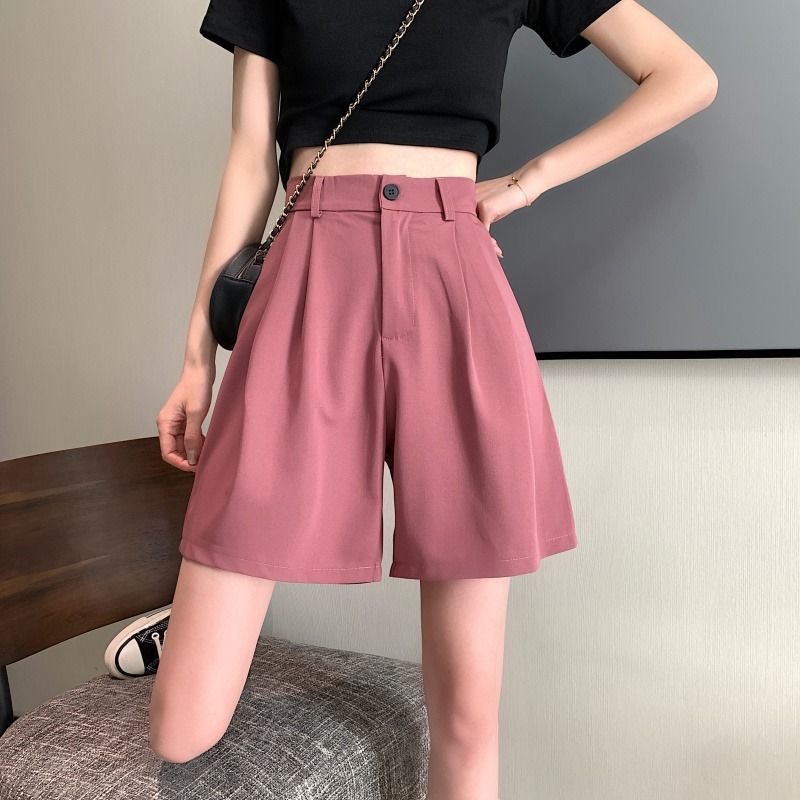 Wanita Hitam Celana Pendek Gaya Korea Musim Panas Retro Celana Pendek Longgar Kasual