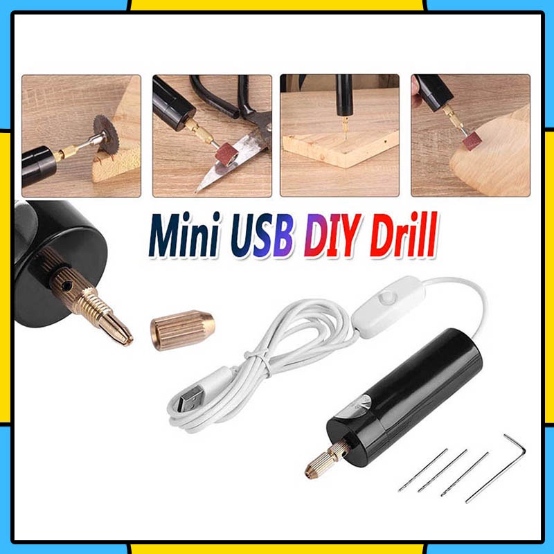 perlengkapan bor / Bor Elektrik Mini Portable Micro USB dengan 3Pc Bits dan Kabel USB DC 5V Hand Drill USB
