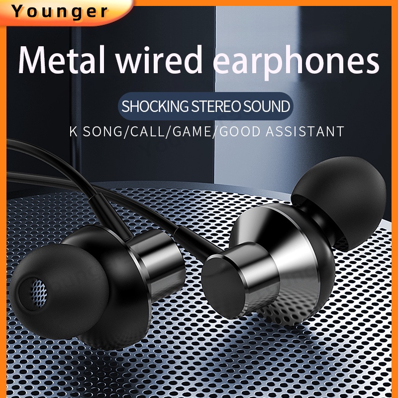 3.5mm Metal Wired Earphone In Ear Controled Bass Game Wired Headset Kontrol Volume Earbud Bass Stereo Live Streaming Earphone Karaoke