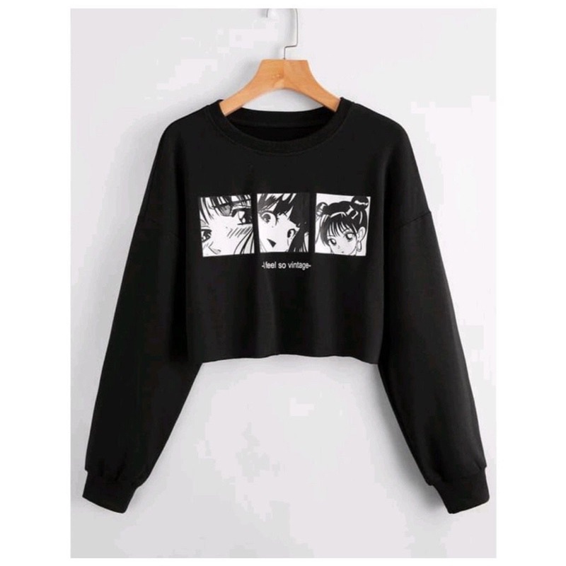 BEFAST - ZGW OOTD WANITA SWEATER WAWA / Sweater Crop ANIME (LD 110, P 43) / Fashion kekinian Remaja ABG / Sweater Crop Gambar Anime Terbaru / OOTD Wanita Ala Korean Style / Pakaian Casual Wanita Remaja ABG