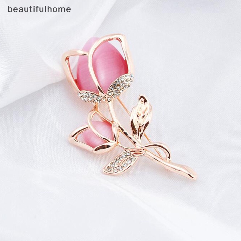 {beautifulhome} Fashion Hot Pink Rose Flower Brooch Aksesoris Pakaian.