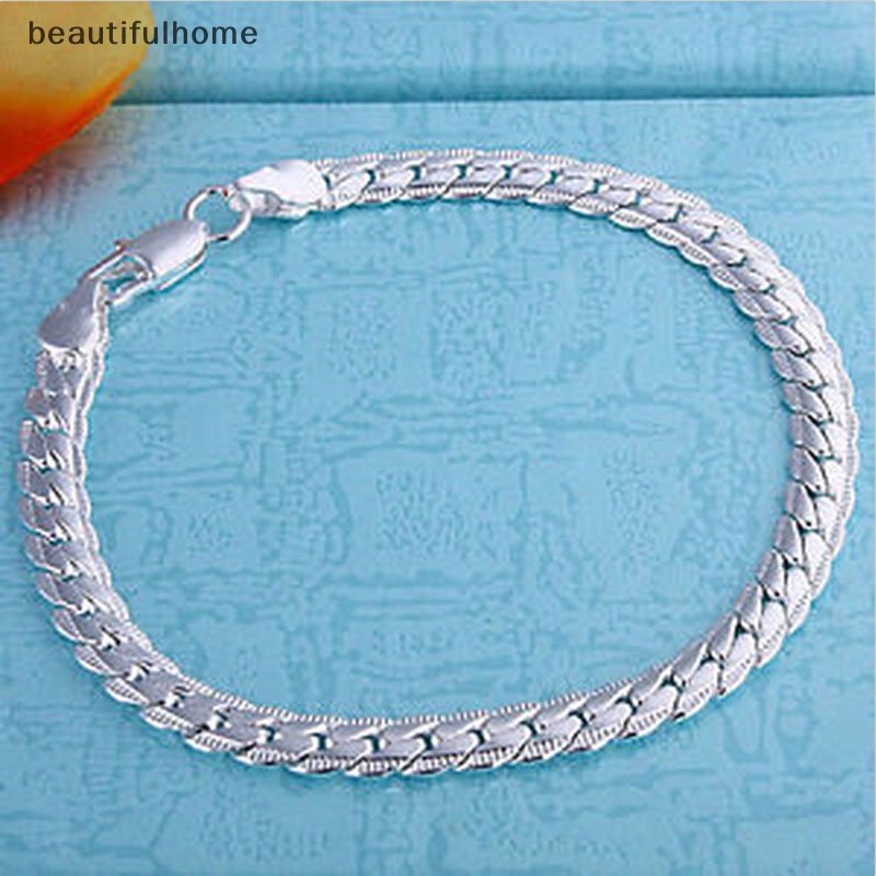 {beautifulhome} Rantai Ular Fashion Lapis Perak Lebar 5mm Bangle Perhiasan Gelang Pria Trendi.