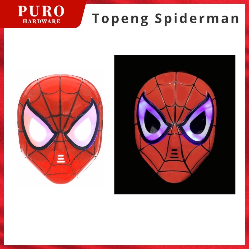 Topeng Spiderman / Ada Lampu LED Bisa Nyala / Topeng Spiderman LED Lampu Nyala Plus Batre