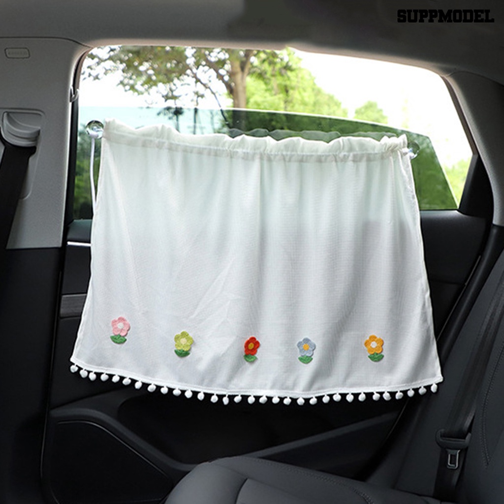 [SM] Car Sunshade Suction Cup Dengan Rumbai Peredam Panas Cotton Flower/Little Flower Rear Window Cover Car Supply