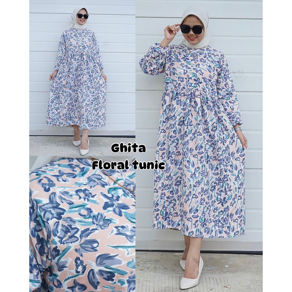 BEFAST - ZFS TUNIK ANITA / GHITA FLORAL TUNIC / Fashion Wanita Hijab Style / Tunik Wanita Keluaran Terbaru / Pakaian Casual Remaja ABG Trendy / OOTD Wanita Formal / Tunik Motif Lengan Panjang / Termurah