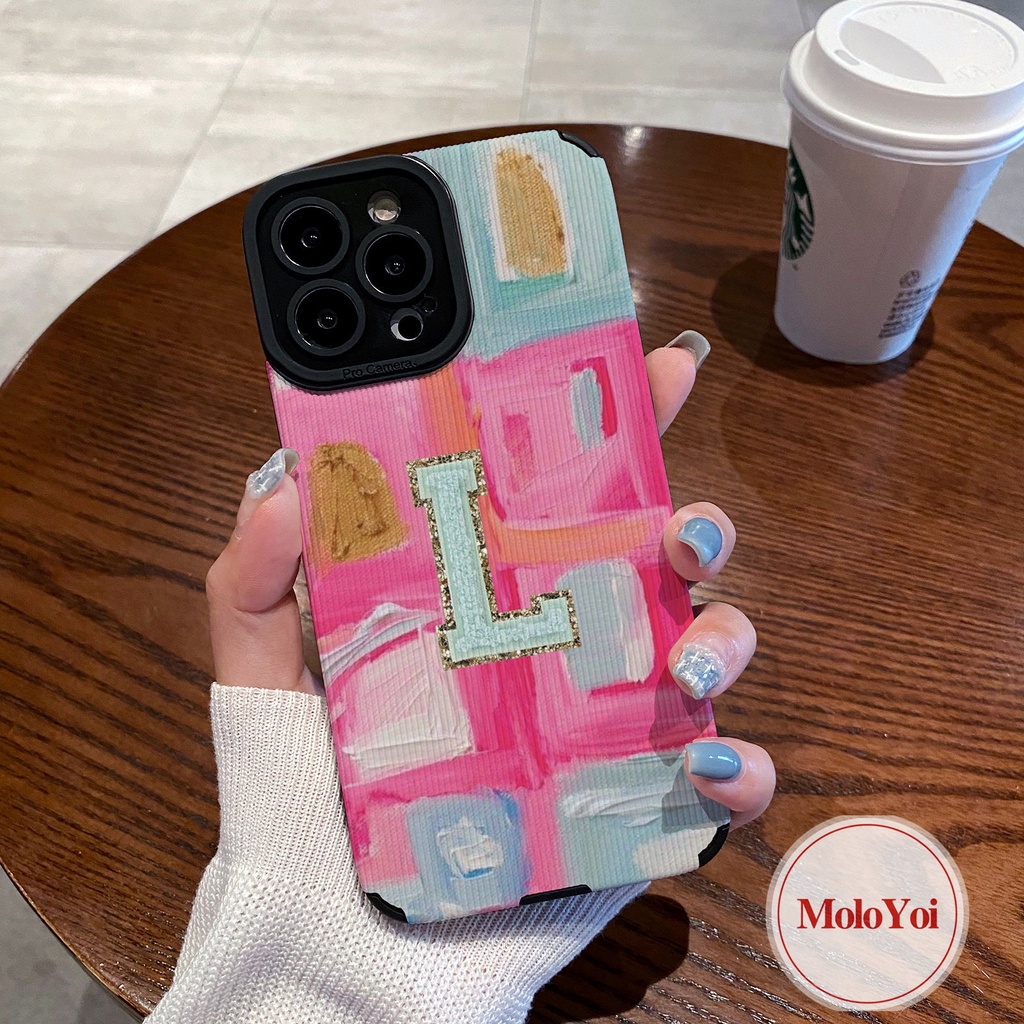 IPHONE Shockproof Case Kompatibel Untuk Iphone11 14 12 13 Pro MAX 7Plus XR X XS Max7 8 Plus Kreatif Graffiti Lukisan Minyak Huruf Inggris Ponsel Tekstur Kulit Cover