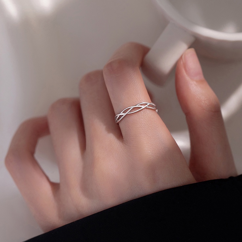 We Flower Ins Trendi Perak Crossed Lines Cincin Untuk Wanita Pria Unisex Fashion Minimalis Jari Cincin Perhiasan Aksesoris