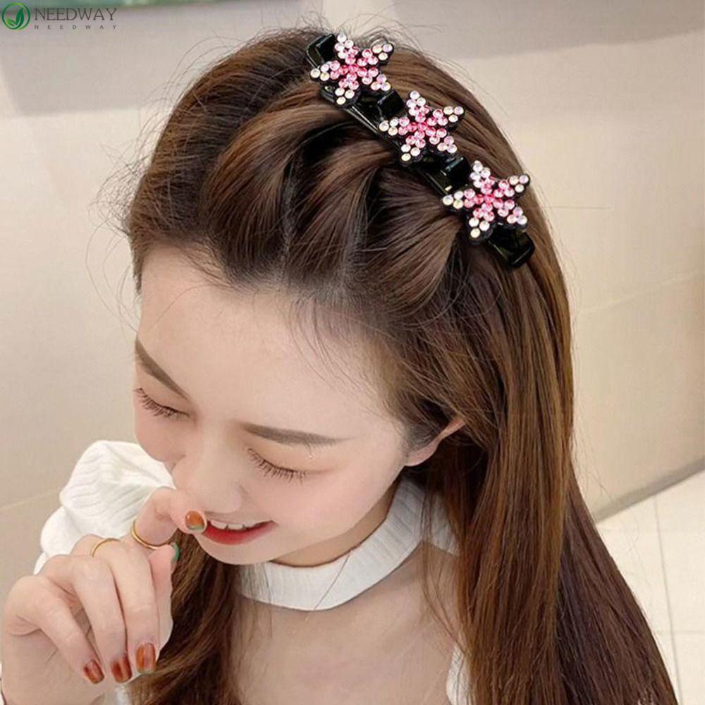 Needway Braided Hair Clip Klip Samping Kawaii Lucu Poni Klip Hiasan Kepala Berlian Hadiah Untuk Wanita Kid Hairpin