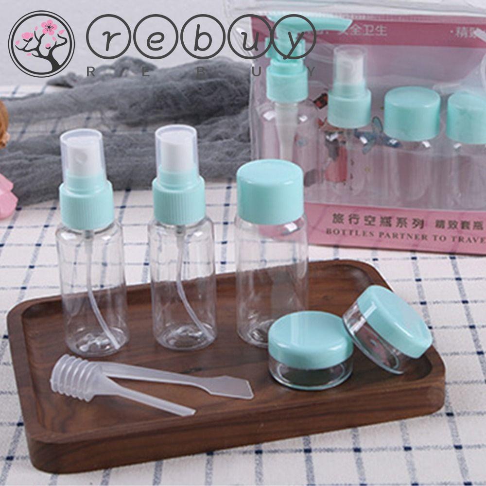Rebuy Wadah Kosmetik Set Plastik Transparan Travel Aksesoris Wajah Cream Pot Shampoo Botol Kosong Isi Ulang Botol Alat Mandi