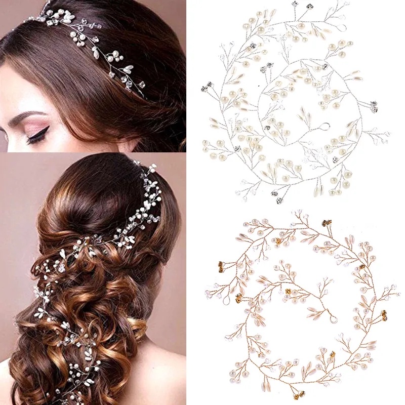 Pearl Crystal Wedding Bridal Vine Hairpiece,Wedding Elegant Crown Hair Clip White Jewelry