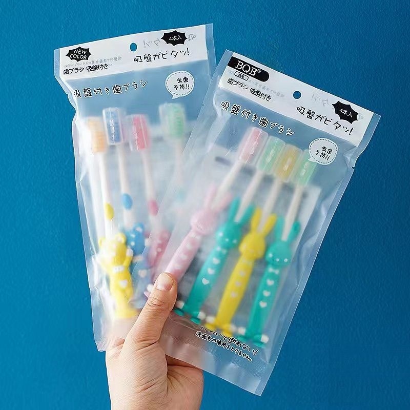 AMSELLER - Sikat Gigi Anak 1 SET 4 PCS Extra Soft Tavel  / Toothbrush Double Care Sikat Gigi Halus &amp; Lembut Karakter Kelinci Beruang Import