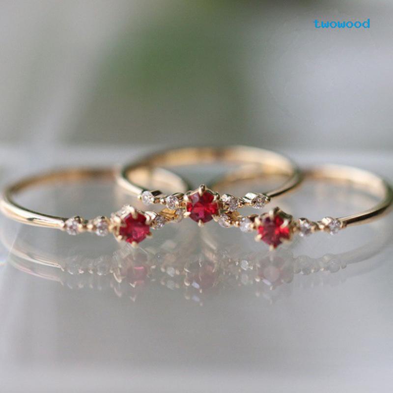 Twowood Cincin Ruby Lapis Emas 18k Untuk Perempuan fashion Eropa Dan Amerika engagement end ring