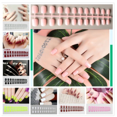 24pcs /fake nails/ false nails/ kuku palsu pendek model glossi french