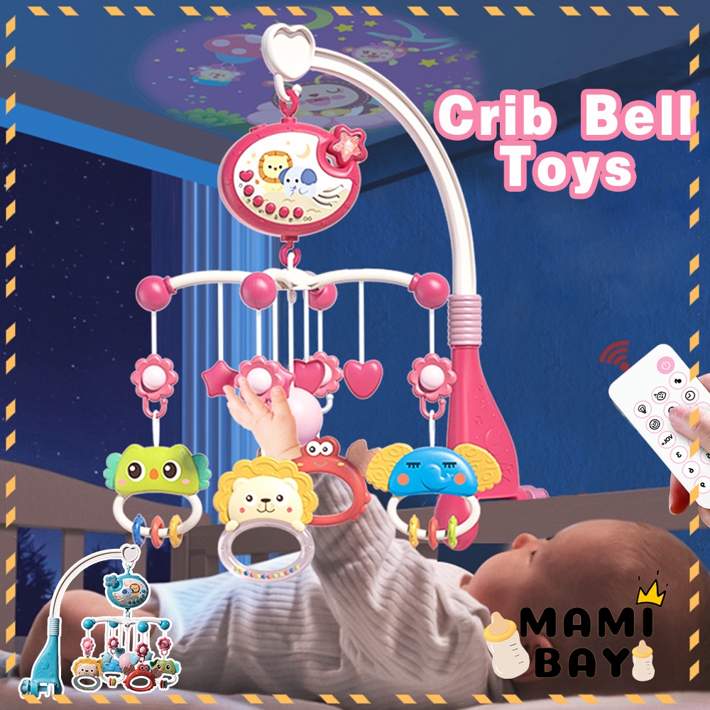 Mamibayi Remote Control Bed Bells Mainan Rattle Musik Bayi Crib Hanging Toy