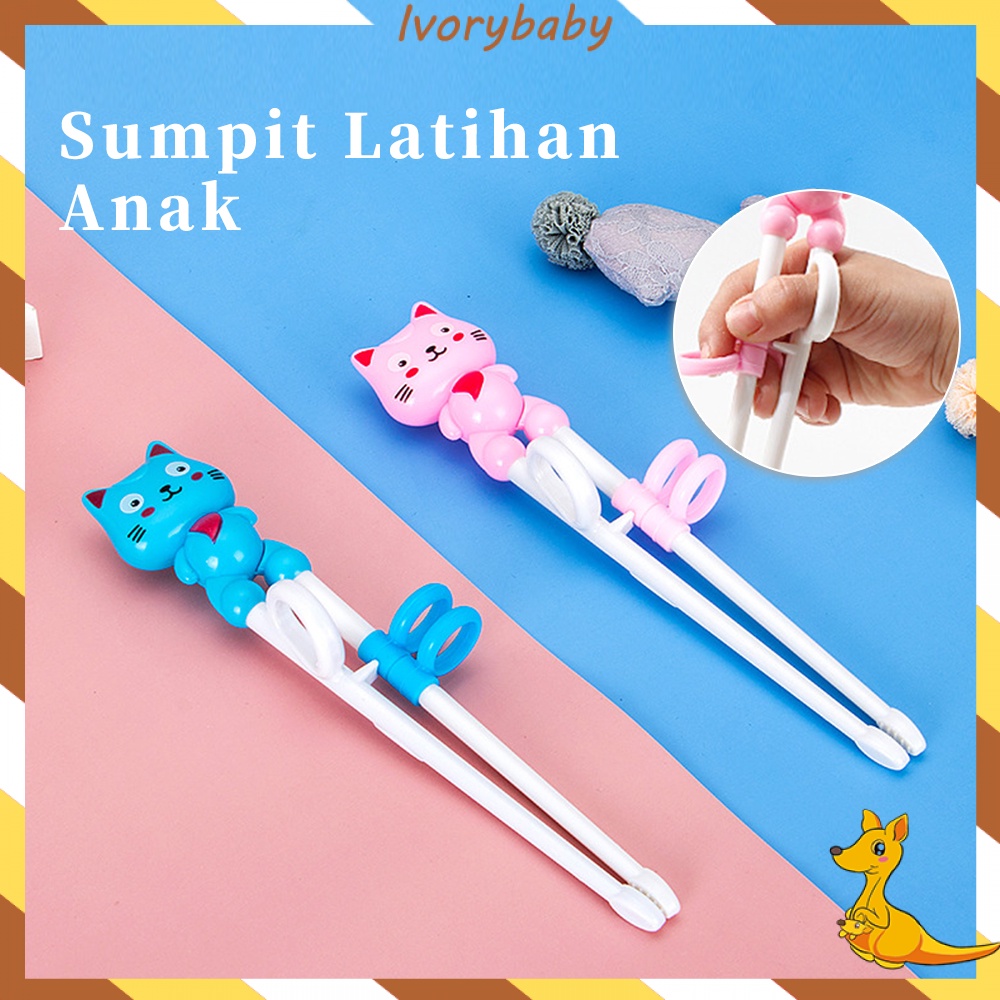 Ivorybaby Sumpit bayi anak bentuk kucing Sumpit anak belajar makan BPA Free Sumpit latihan anak