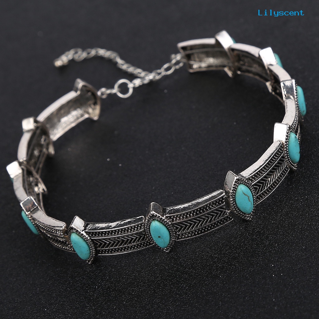 [LS]Turquoise Gaya Vintage Choker Kerah Alloy Bohemian Adjustable Wanita Kerah Kalung Perhiasan Hadiah