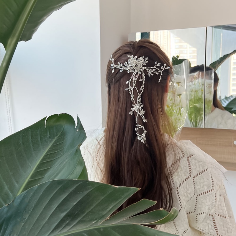 Elegan Indah Wanita Gadis Kristal Bunga Daun Rambat Rambut Sisir Aksesoris Rambut Pengantin Berlian Imitasi Headpieces Pengantin Pernikahan Hiasan Rambut