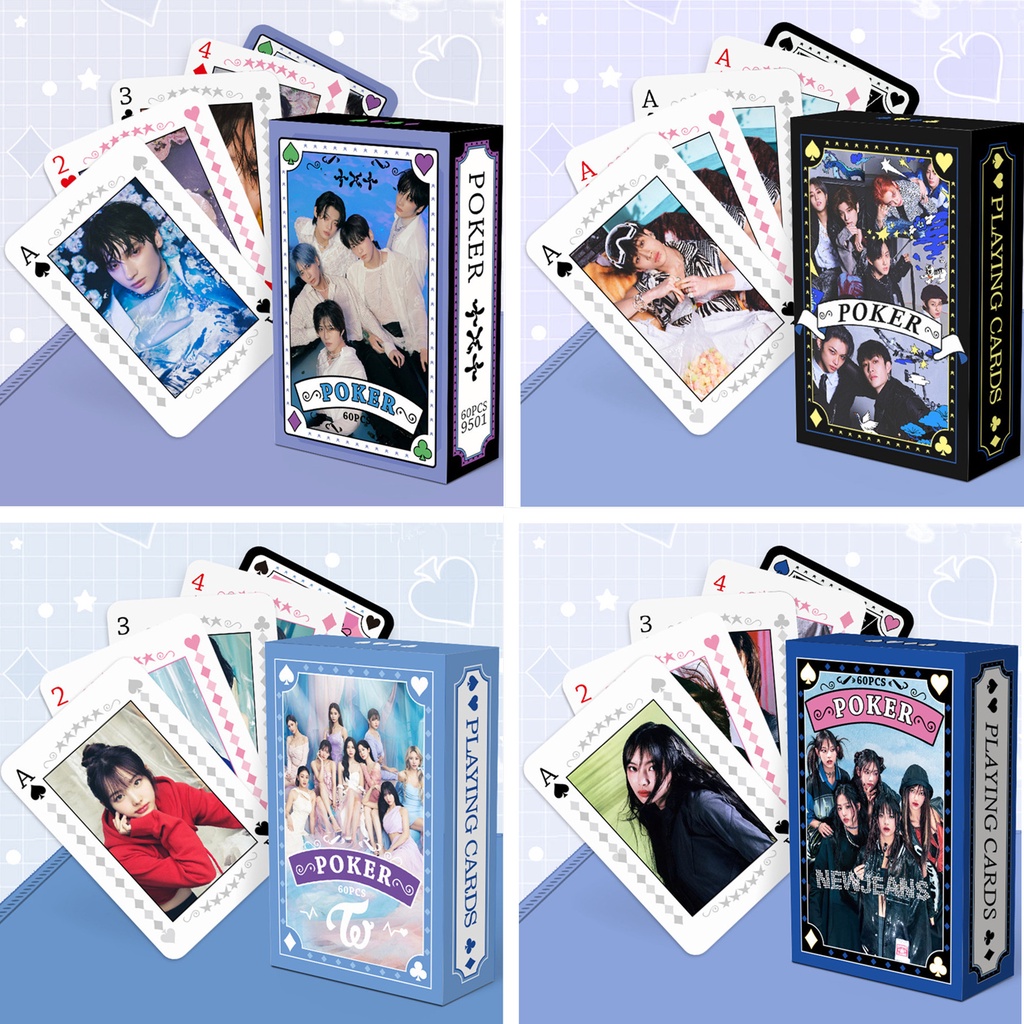 60pcs /box Hitam-PINK BT-S TWICE Poker Card STRAY KIDS TXT NJ Kpop Kartu Bermain