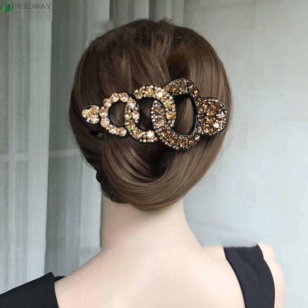 NEEDWAY Diamond Hair Clip Elegant Shiny Jepit Rambut Perempuan Hiasan Kepala Gadis Ponytail Holder