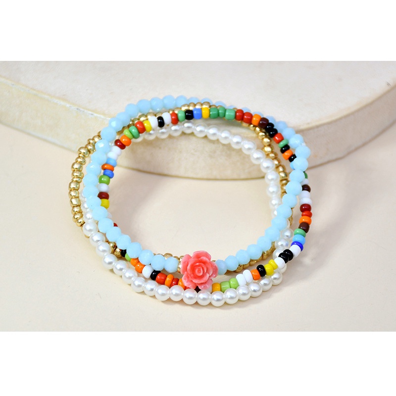 Tali Elastis Mawar Kristal Gelang ins Populer Multi-Layer Kombinasi Mutiara Xiaomi Bead Bracelet