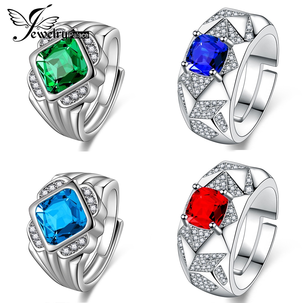 Jewelrypalace Cincin Emerald Perhiasan Pria Safir Perak Simple925 Asli M089