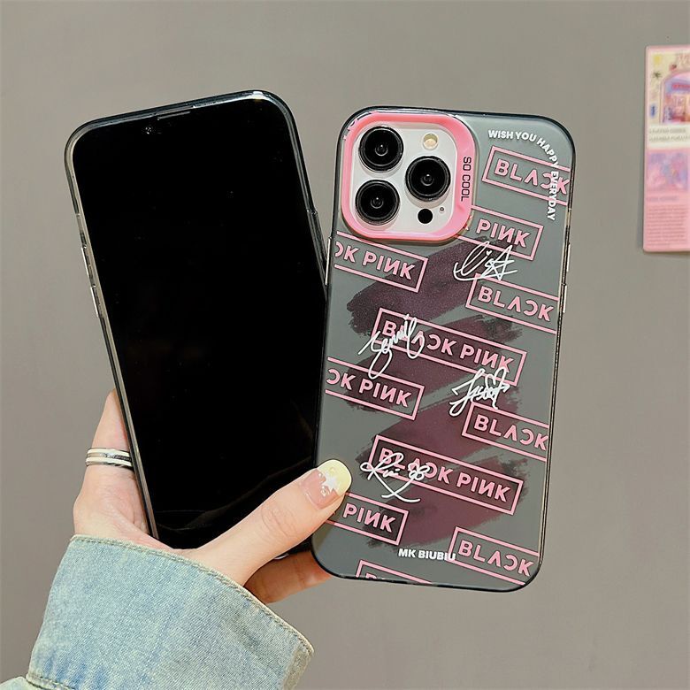 IPHONE Casing Ponsel Desain Signature Double Layer Colorful Silver Full Screen Hitam Dan Pink Kompatibel Dengan Iphone12 13 14 11 Pro Max Qqzs