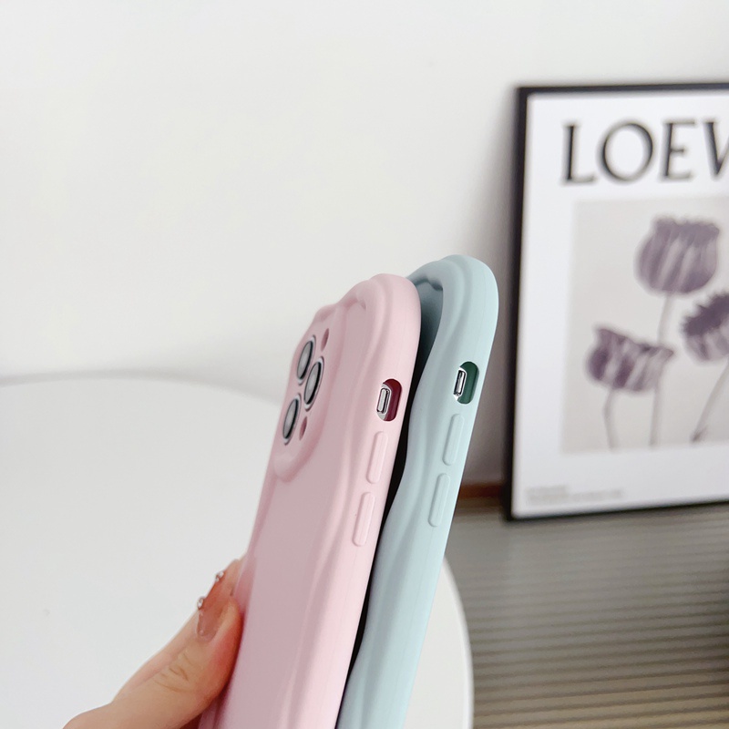 【Macaron Wave】So Pretty Blue Skin Feel SoftCase IPhone 7 8 Plus X Xr XS Max IPhone 11 12 13 14 Pro Max Women's Fashion Camera Protect Phone Case Pink