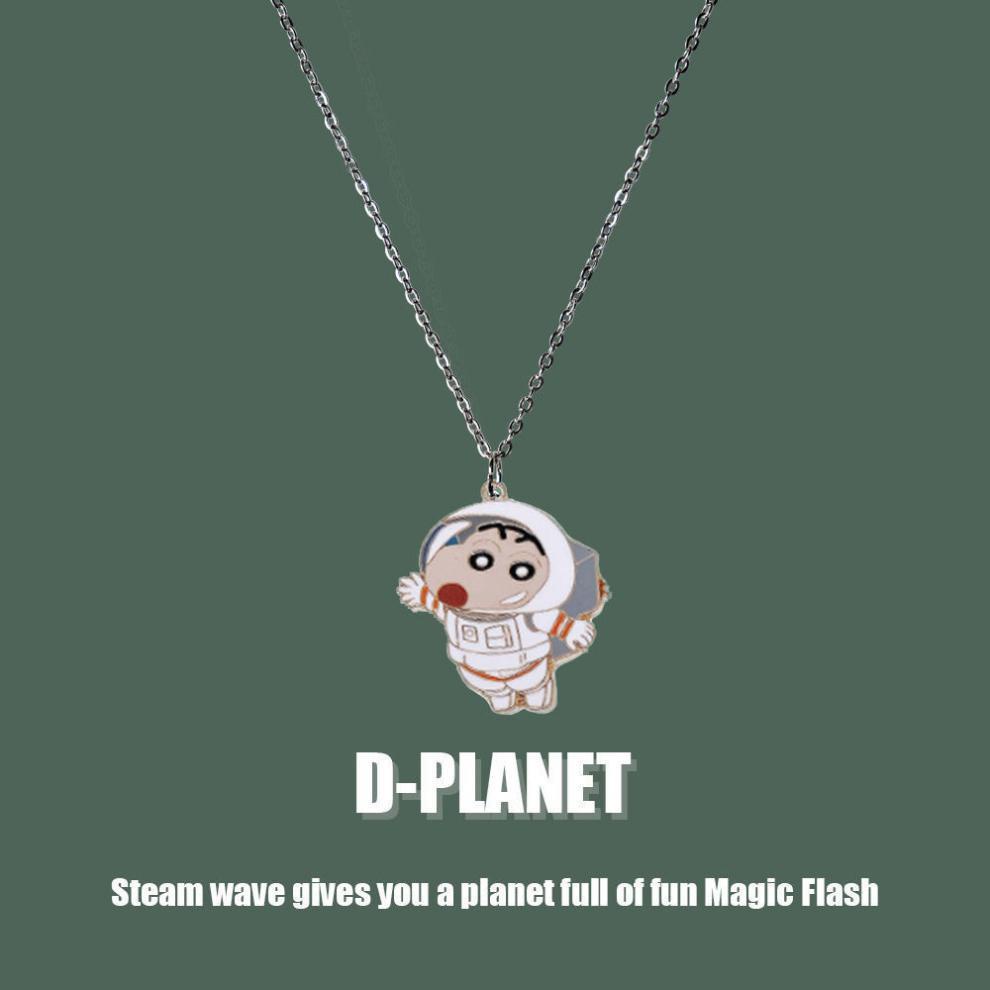 Ins Childlike Astronot Crayon Shin-Chan Alloy Kalung Anak Laki-Laki Menyenangkan Kartun Liontin Siswa Perempuan All-Match S