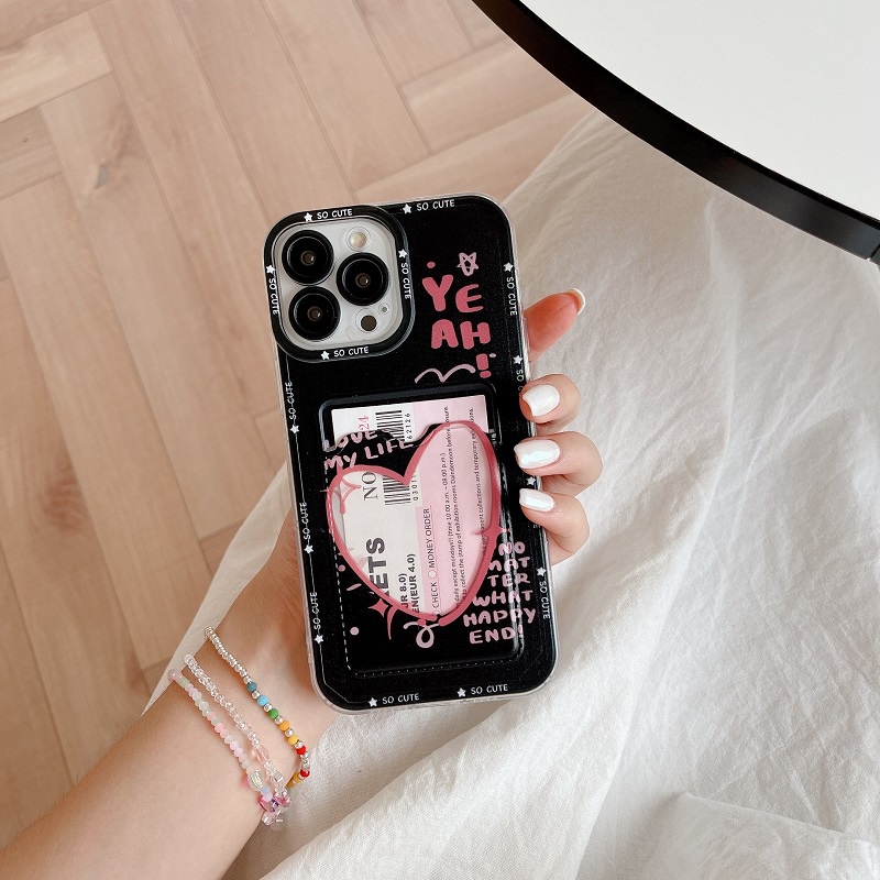 IPHONE Untuk Iphone14 13 12 11 Pro Max X XR XS Max Kartun Strawberry Cinta Hati Desain Lengan Kartu Soft Case Transparan