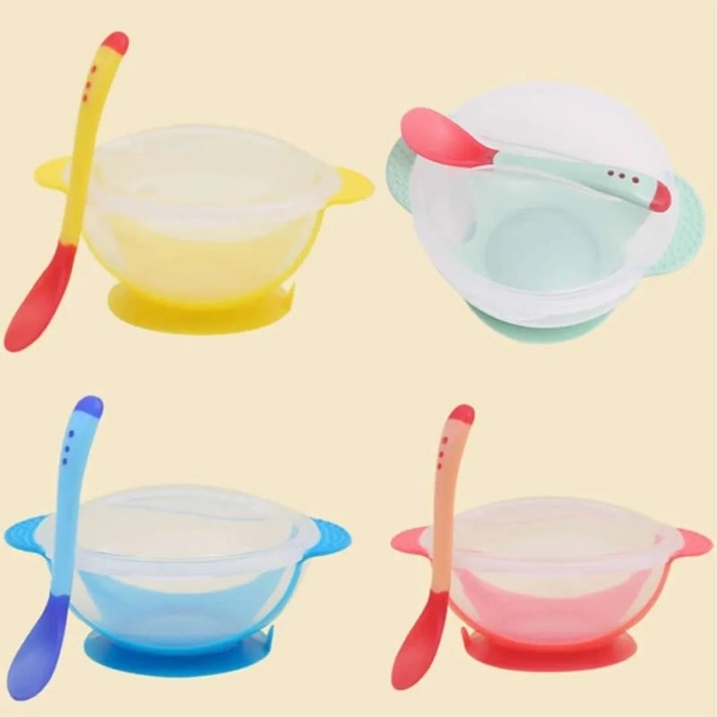(Pimenova) mangkok bayi sendok tutup makan bayidengan sensor panas ,&amp;anti slip alat makan bayi