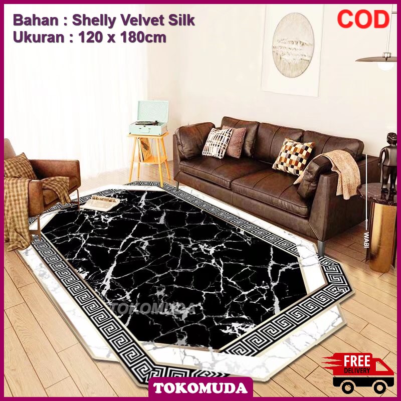 TOKOMUDA COD Karpet Ruang Tamu marble Import Polyster Silk Glossy 120x180 Karpet Import Marble Aesthetic Mengkilat