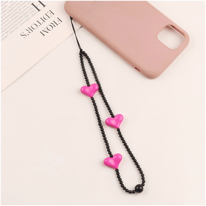 3d Rose Red Love Heart Dengan Manik-Manik Padi Hitam Rantai Anti Hilang Universal Phone Strap Untuk iPhone Untuk Samsung Untuk OPPO Untuk VIVO Untuk Huawei Untuk Redmi Untuk Xiaomi Case Cover Pelindung