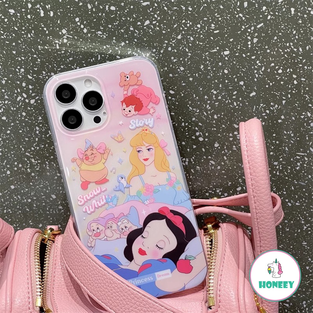 IPHONE Fashion Disney Princess Anime Snow White Mewah Glitter Casing Ponsel Kompatibel Untuk Iphone14 13 12 Pro Max Case Iphone11 Anti-Drop Lembut Penutup Belakang