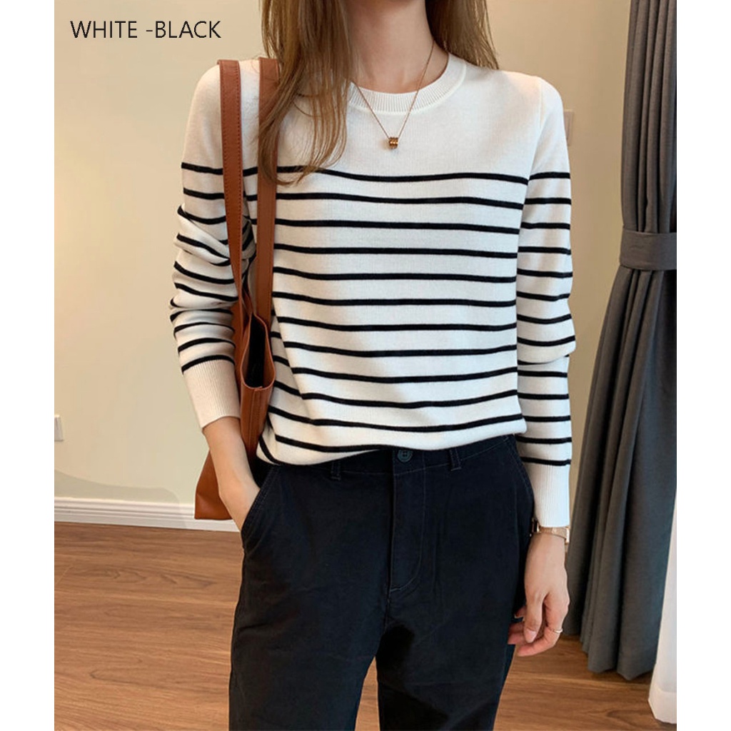 Blouse kombi stripe garis garis sweater blaster lengan panjang wanita