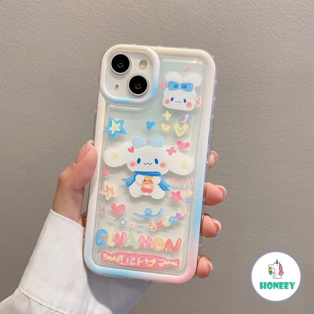 Casing Ponsel Melody Kartun Lucu Kompatibel Untuk iPhone 14 Pro 13 12 11 Pro Max XR XS 8 7Plus Bingkai Gradien Lembut Anti-Shock Air Cushion Back Cover