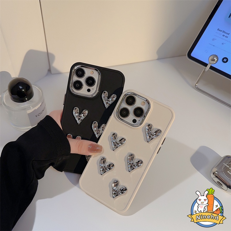 IPHONE Mewah Plating Bingkai Matte Hati Cinta Ponsel Case Kompatibel Untuk Iphone14 13 12 11 Pro Max X Xr Xs Max 8 7 6 6s Plus SE 2020warna Solid Shockproof Bumper Soft Case TPU Penutup Belakang