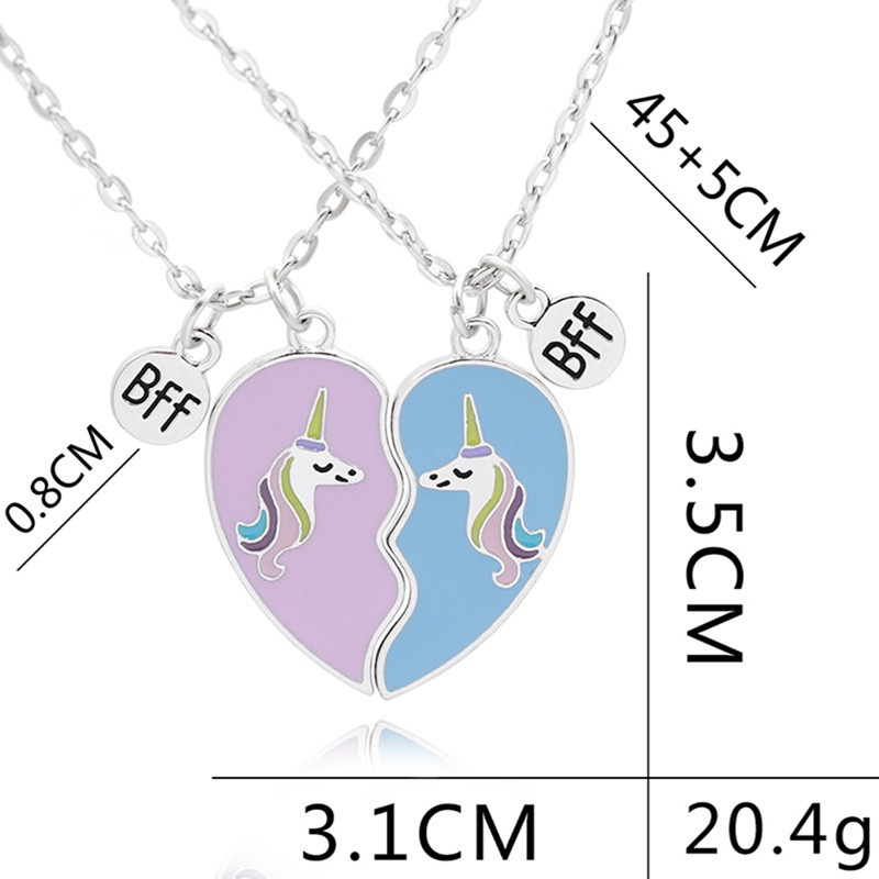 2pcs/set Lucu Warna-Warni Unicorn Bentuk Liontin Rantai Sahabat Magnet Kalung BFF Persahabatan Anak Perhiasan Hadiah