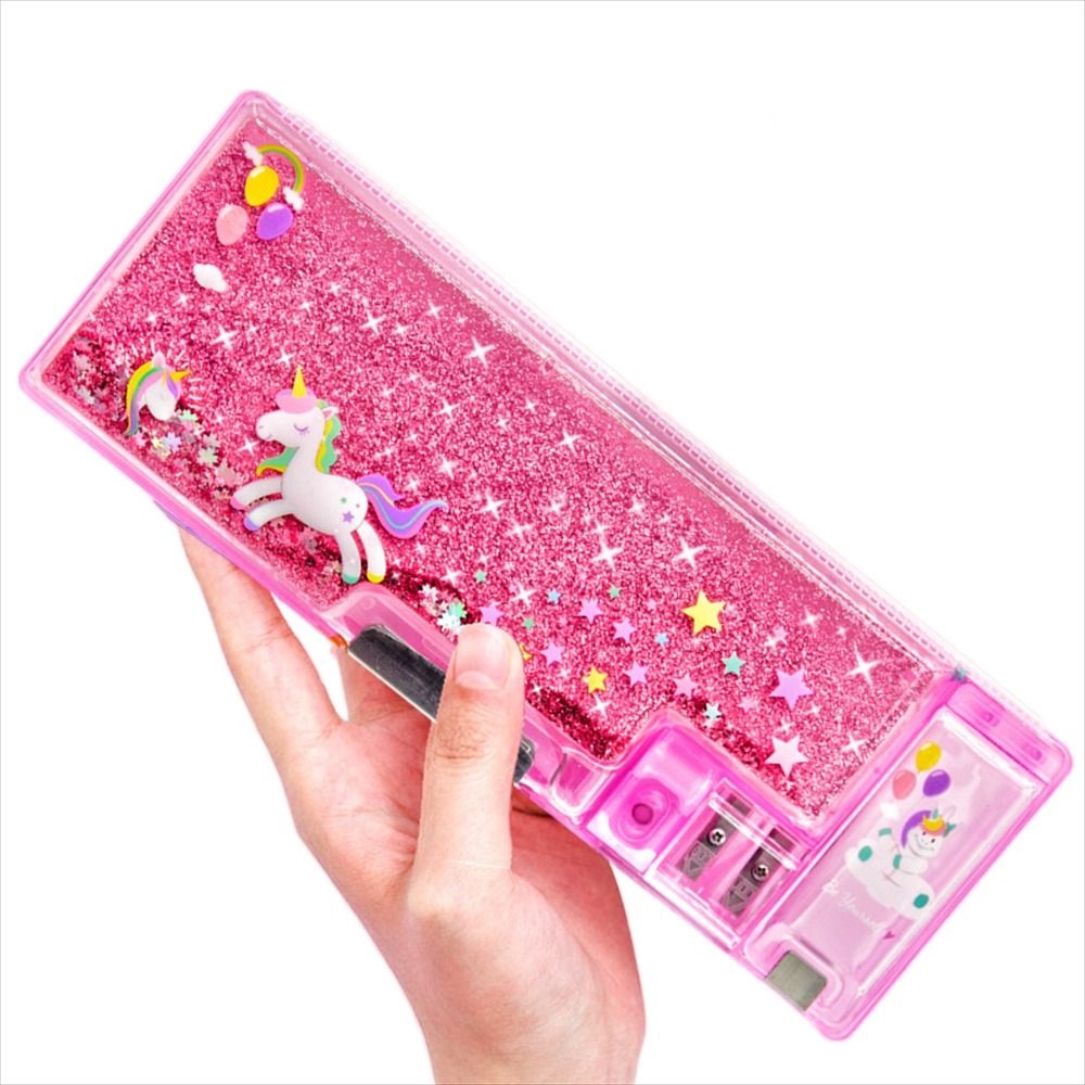 Stationery Box, Pink Quicksand Pencil Case, Girls