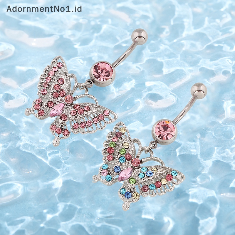 [AdornmentNo1] Colorful Butterfly Belly Navel Ring Stud cincin kancing perut Alloy liontin Belly Bar untuk wanita seksi perhiasan tubuh pusar