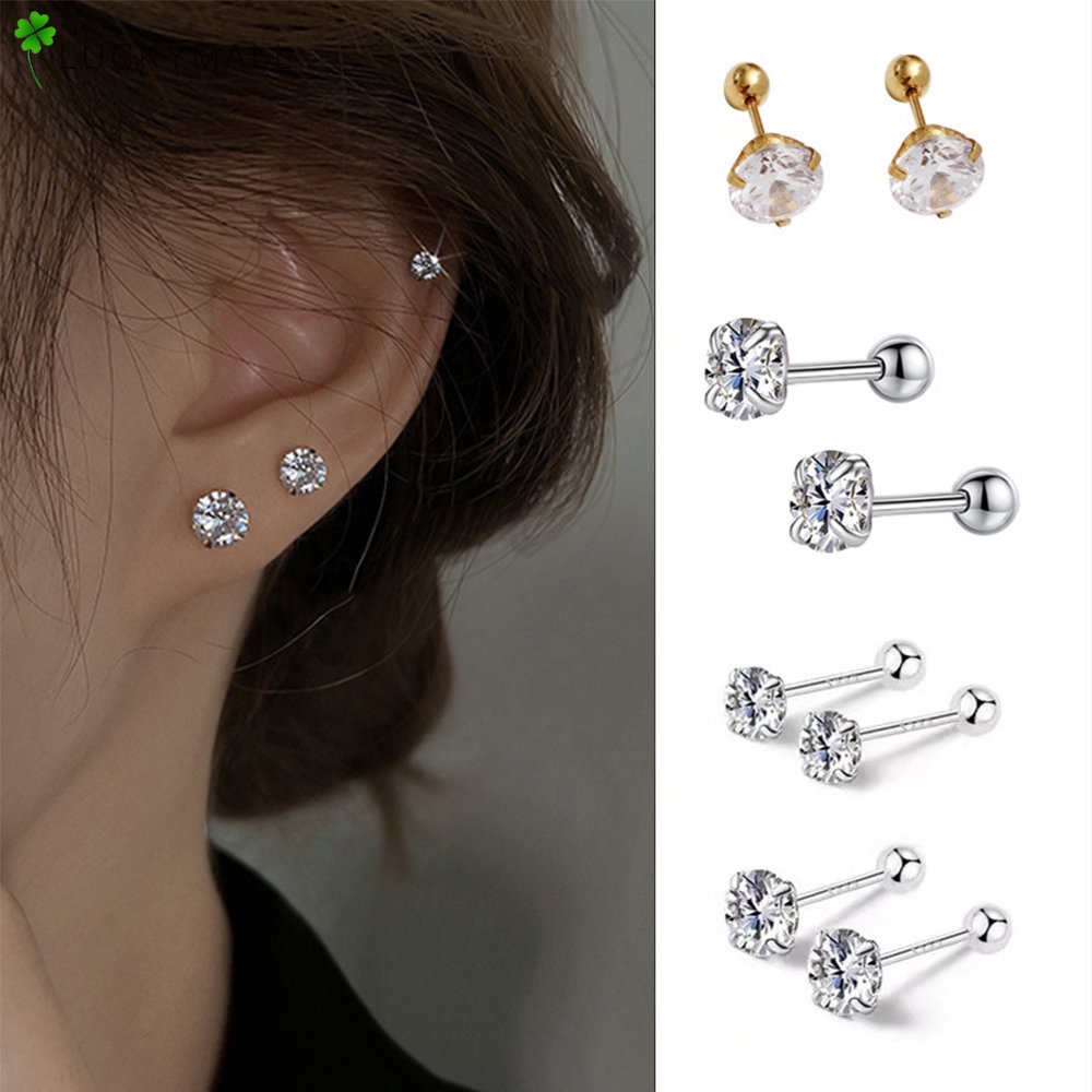 Anting sekrup perak zirkon sederhana mode anting Stud emas untuk wanita Hypoallergenic aksesoris Jewerly