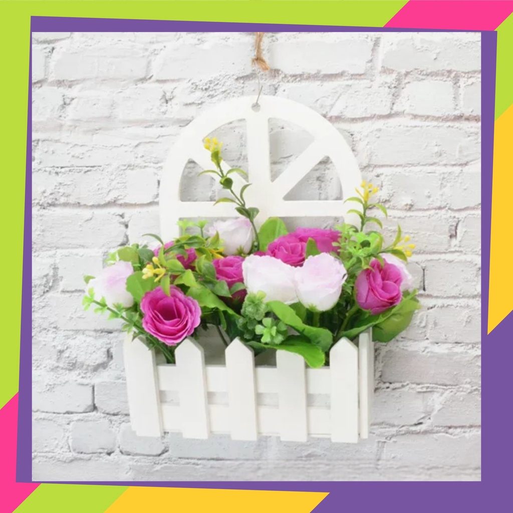 1083D1 / Pot bunga pagar plastik hias gantung / Vas bunga tanaman dekorasi artificial