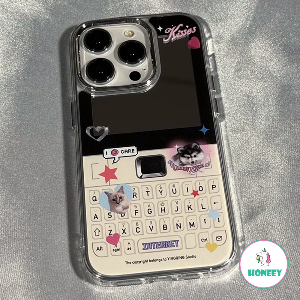 IPHONE Casing Ponsel Cermin Berlapis Kartun Kucing Anjing Lucu Kompatibel Untuk Iphone14 Pro 13 12 Pro Max Case Iphone11Keren Anti-Drop Lembut Cover Pelindung