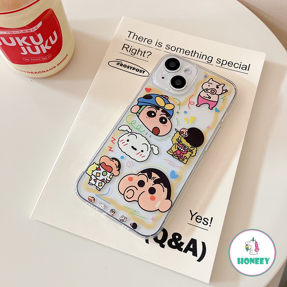 IPHONE Case Crayon Shin-chan Kartun Bening Kompatibel Untuk Iphone14 13 12 Pro Max Casing Iphone11 XR XS 7Plus 8Plus Clear Shockproof Back Cover