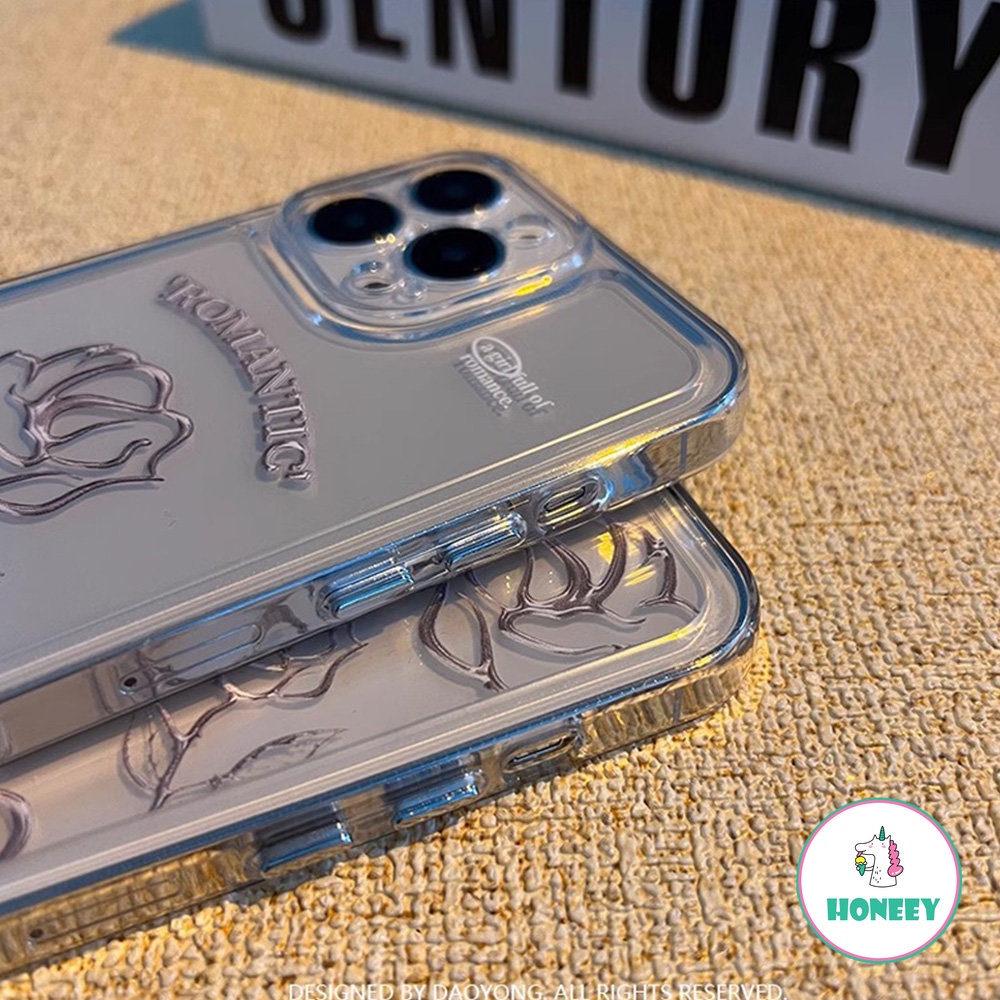 IPHONE Case Telepon Label Tulisan Mawar Garis Fashion Untuk Iphone14 13 12 11 Pro Max XR XS Max7 8 Plus Cover Silikon Lembut Transparan