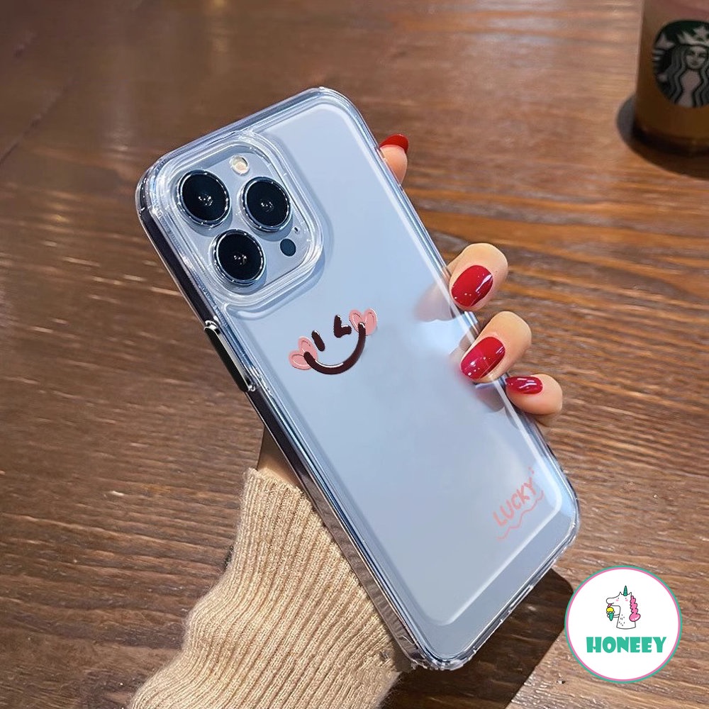 Fashion Transparan Lucky Smiley Phone Case Kompatibel Untuk iPhone 14 Pro 13 12 11 Pro Max XR XS 7 8Plus Lembut TPU Shockproof Back Cover