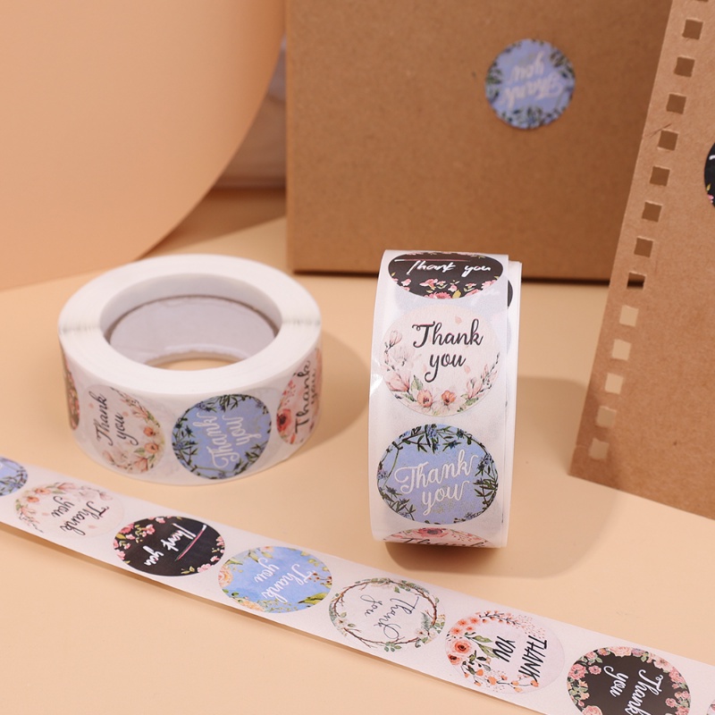 500pcs Round Floral Wreath Thank You Stickers/ Label Penyegelan Bunga Berperekat Untuk Kartu Amplop Gift Box Decor