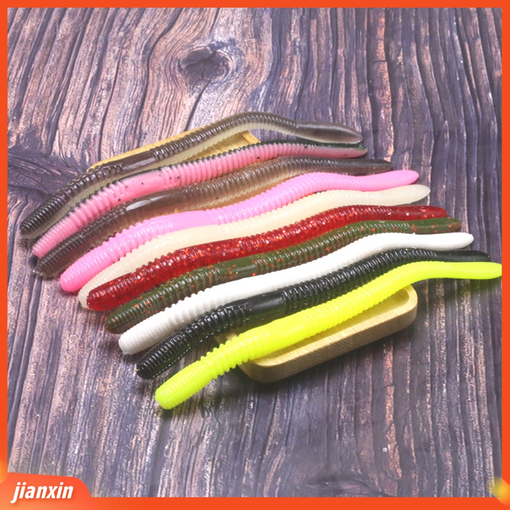 (In Stock) 10Pcs 11.5cm /4.2g Soft Lure Pola Spiral Simulasi Menggoda Angling Ekor Panjang Cacing Roti Umpan Palsu Memancing Luar Ruangan