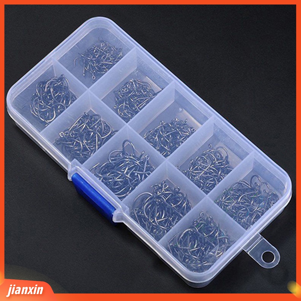(In Stock) 500pcs 10ukuran Aneka Kait Pancing Bahan Carbon Steel Tajam Dengan Tackle Box