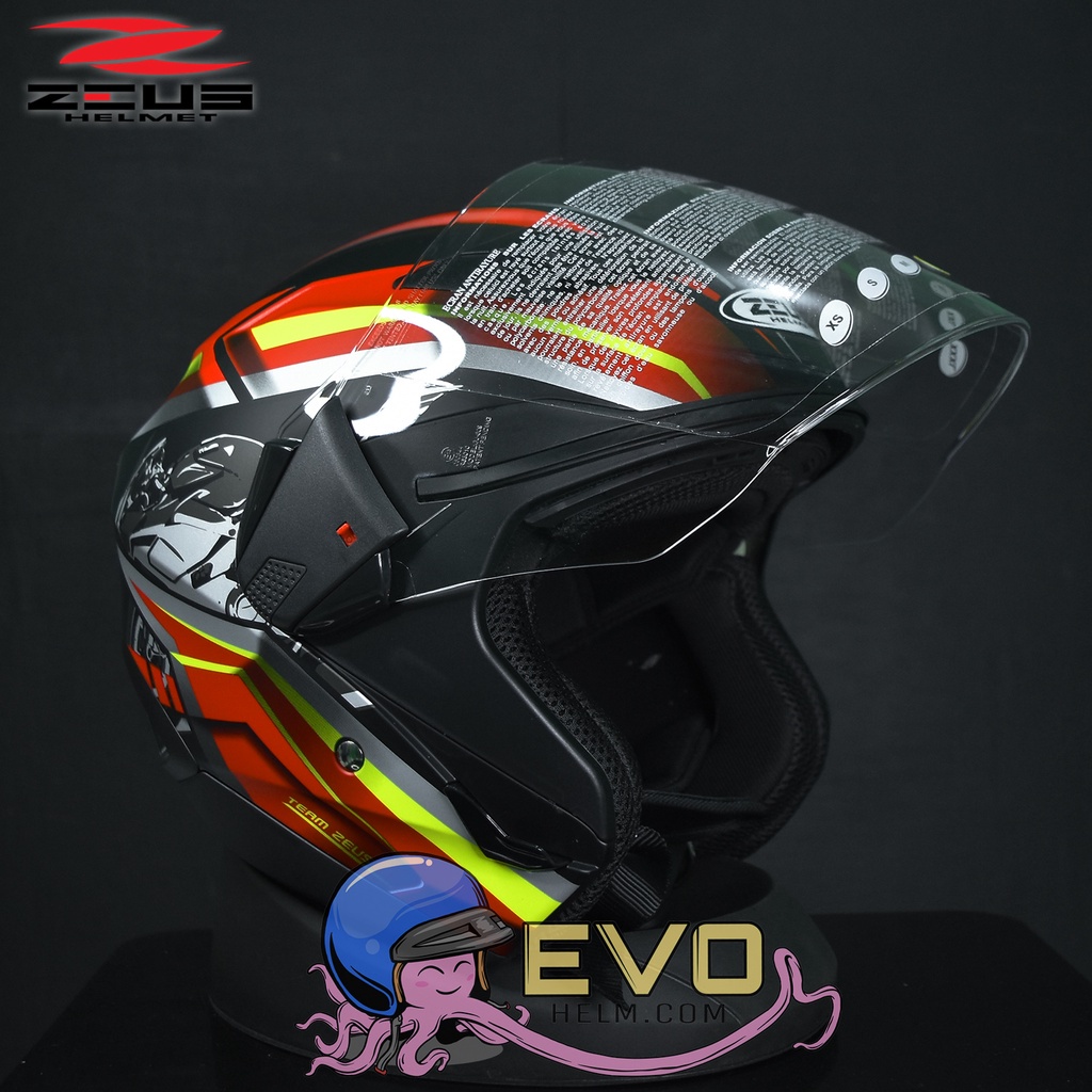 HELM ZEUS 611 HALF FACE  MOTIF TT-25 MATT BLACK RED ORIGINAL HELM ZEUS 611 MOTIF