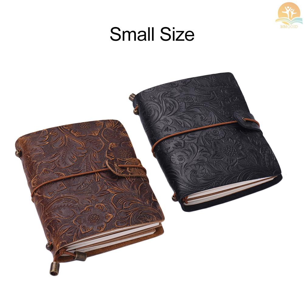 In Stock Vintage Full Grain Leather Refillable Travel Journal Notebook Diary Motif Bunga Timbul Harian Notepad Cover Dengan Tali Elastis Untuk Pria &amp; Wanita Hadiah